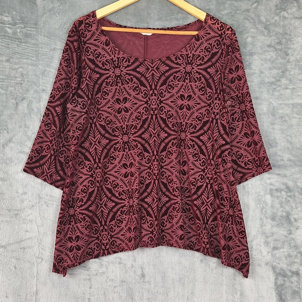 Womens Top Medium Red Velvet Burnout Whimsigoth Dark Romantic Floral Goth Grunge